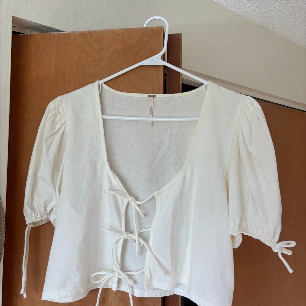 Free People Cream Tie-Front Blouse
